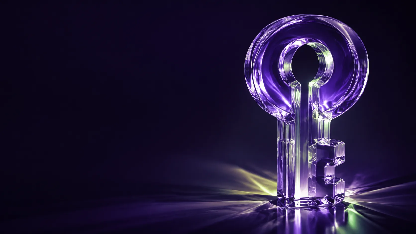 A translucent violet key lit against a dark background